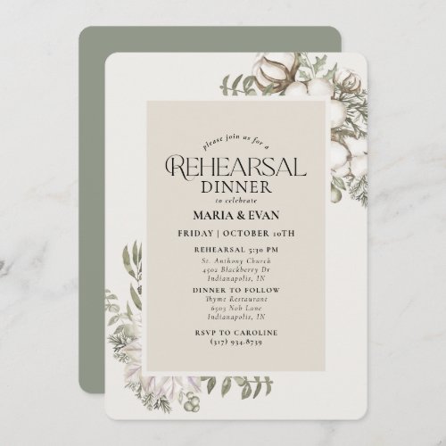 Winter Greenery Floral Oval Rehearsal Dinner Invitation