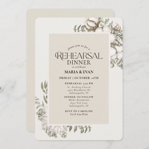 Winter Greenery Floral Oval Rehearsal Dinner  Invitation