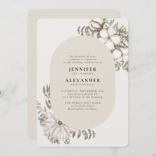 Winter Greenery Floral Oval  RSVP QR Code Wedding Invitation