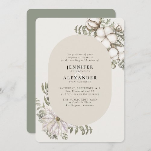 Winter Greenery Floral Oval  RSVP QR Code Wedding  Invitation