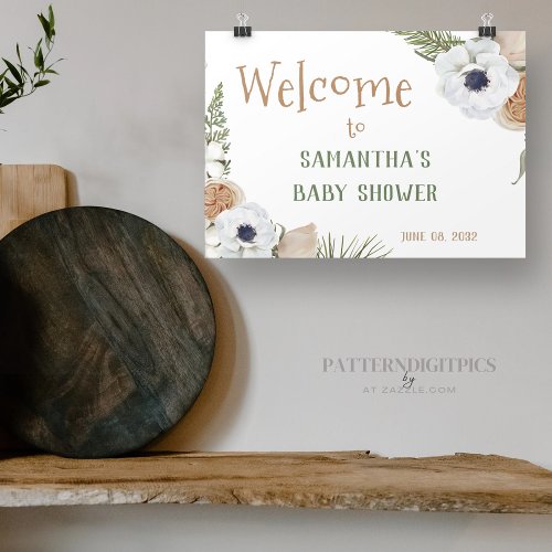Winter Greenery Floral Pine Baby Shower Welcome Banner