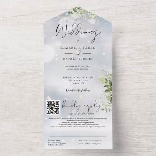 Winter Greenery Floral QR Code Wedding All In One Invitation