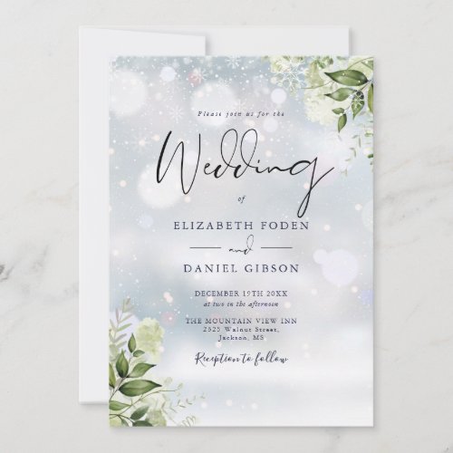 Winter Greenery Floral QR Code Wedding Invitation