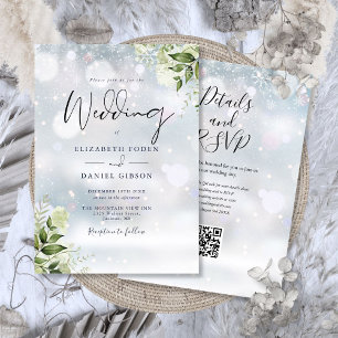 Winter Greenery Floral QR Code Wedding Invitation