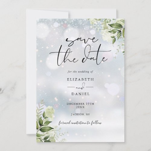 Winter Greenery Floral QR Code Wedding Save The Date