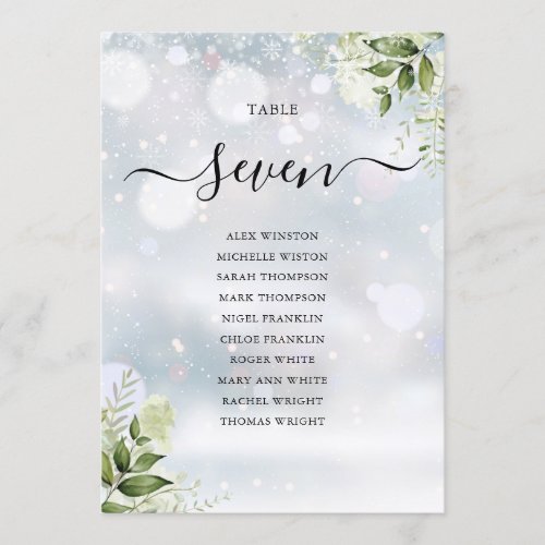 Winter Greenery Floral Seating Plan Table Number