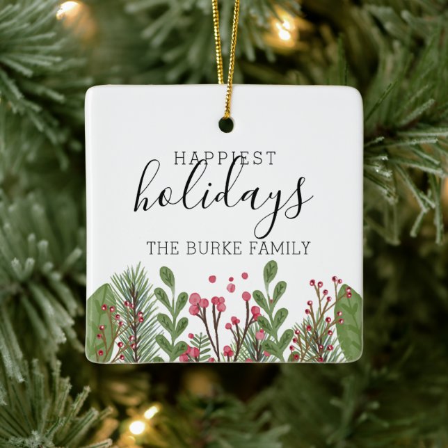 Winter Greenery Foliage Personalized Ceramic Ornament (Tree)