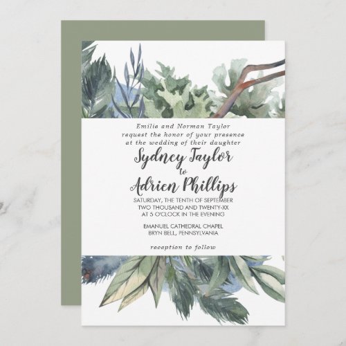 Winter Greenery Formal Wedding Invitation