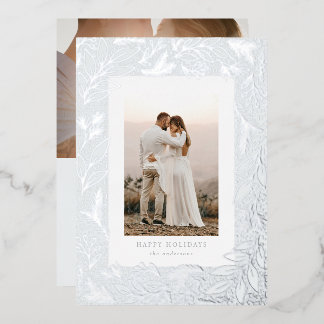 Winter Greenery Frame Botanical Foil Holiday Card
