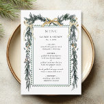 Winter Greenery Garland Wedding Gold & Green Menu<br><div class="desc">This wedding menu features a watercolor winter greenery garland adorned with pine branches,  holly berries,  botanical foliage,  gold ribbon bows,  and simple calligraphy. For more advanced customization of this design,  please click the BLUE DESIGN TOOL BUTTON above!  Matching items are also available.</div>