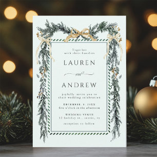 Winter Greenery Garland Wedding Mint Green Invitation