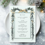 Winter Greenery Garland Wedding Mint Green Menu<br><div class="desc">This wedding menu features a watercolor winter greenery garland adorned with pine branches,  holly berries,  botanical foliage,  gold ribbon bows,  and simple calligraphy. For more advanced customization of this design,  please click the BLUE DESIGN TOOL BUTTON above!  Matching items are also available.</div>