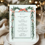 Winter Greenery Garland Wedding Mint Green Menu<br><div class="desc">This wedding menu features a watercolor winter greenery garland adorned with pine branches,  holly berries,  botanical foliage,  red ribbon bows,  and simple calligraphy. For more advanced customization of this design,  please click the BLUE DESIGN TOOL BUTTON above!  Matching items are also available.</div>