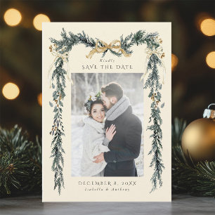 Winter Greenery Garland Wedding Photo Ivory Save The Date