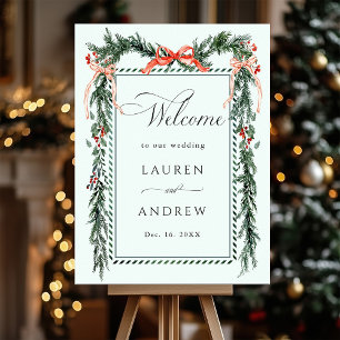 Winter Greenery Garland Wedding Welcome Mint Green Poster
