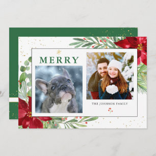 🎄 Winter Greenery + Gold 2-Photo Christmas Card