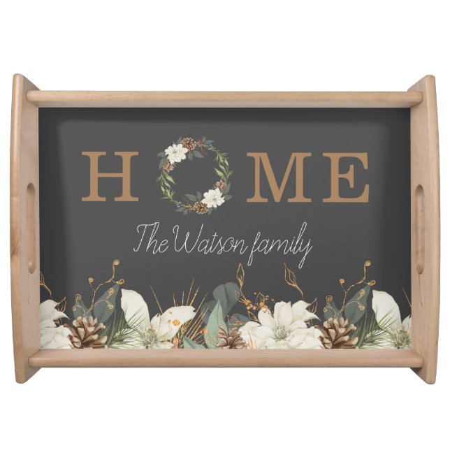 Winter greenery golden monogram serving tray (Front)