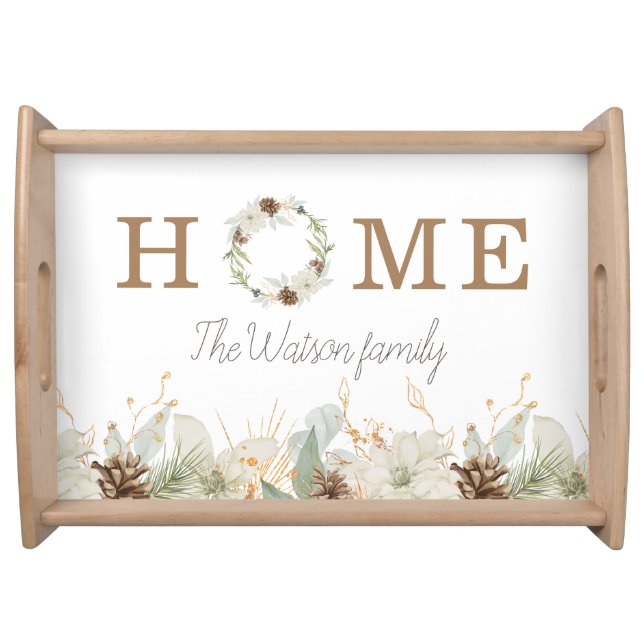 Winter greenery golden monogram serving tray (Front)