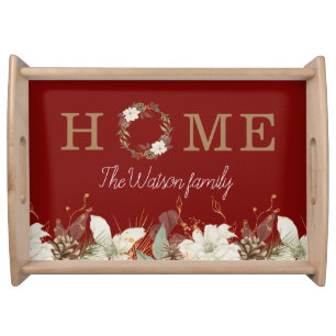 Winter greenery golden monogram serving tray