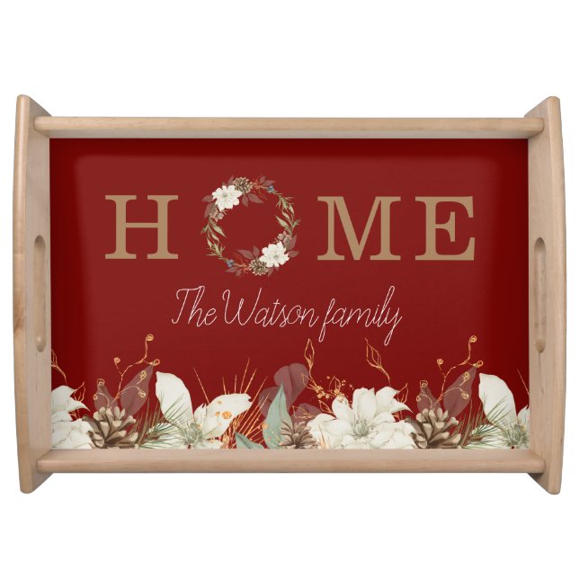 Winter greenery golden monogram serving tray (Front)