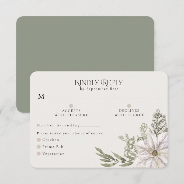 Winter Greenery Green Moss RSVP Card Meal Options (Front/Back)