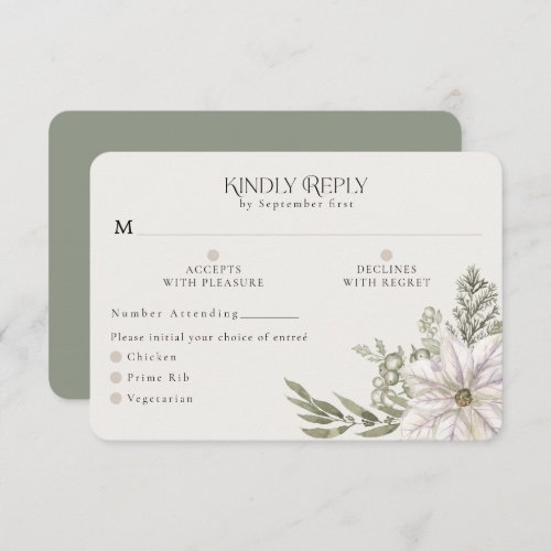 Winter Greenery Green Moss RSVP Card Meal Options