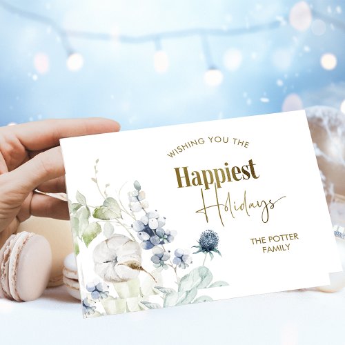 Winter Greenery Happiest Holidays Elegant Folded Holiday Card