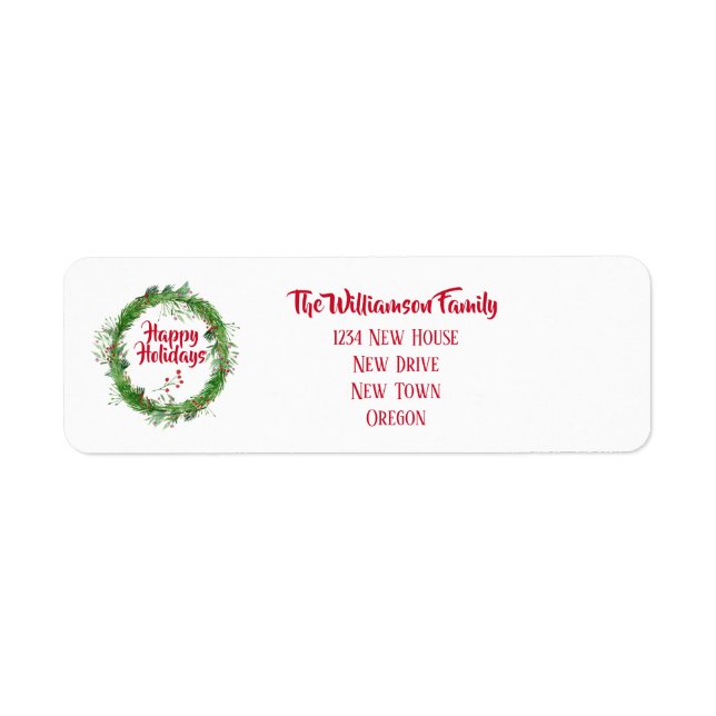 Winter Greenery  Happy Holidays Return Address Label (Front)