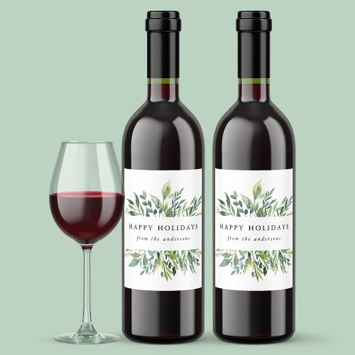 Winter Greenery Happy Holidays Wine Label