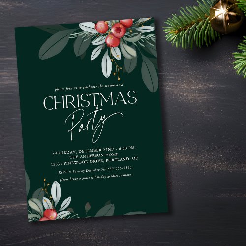 Winter Greenery Holiday Christmas Party Invitation