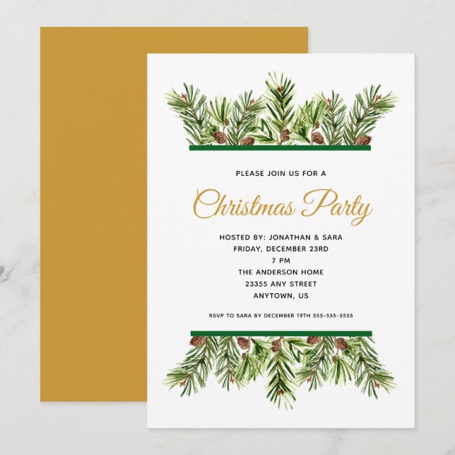 Winter Greenery Holiday Christmas Party Invitation (Front/Back)