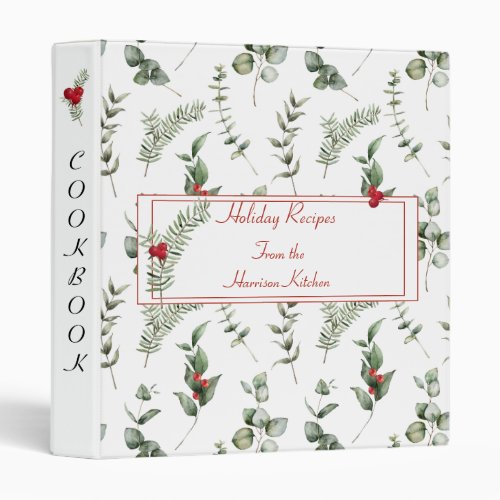 Winter Greenery Holiday Recipe Organizer 3 Ring Binder