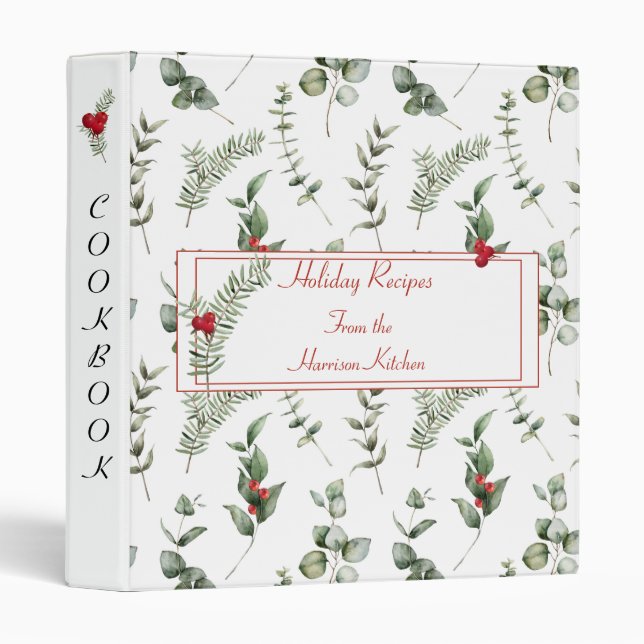 Winter Greenery Holiday Recipe Organizer 3 Ring Binder (Front/Spine)