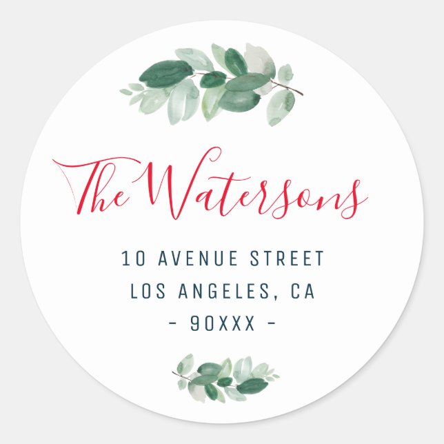 winter greenery holiday return address sticker (Front)