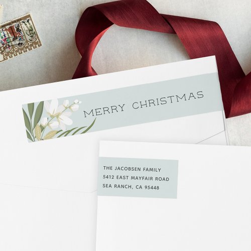 Winter Greenery  Holiday Return Address Wrap Around Label