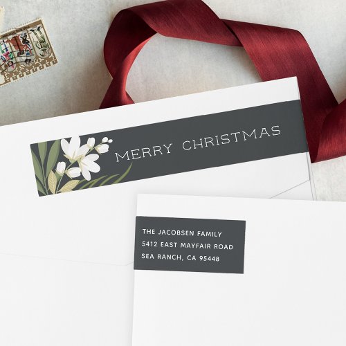 Winter Greenery  Holiday Return Address Wrap Around Label