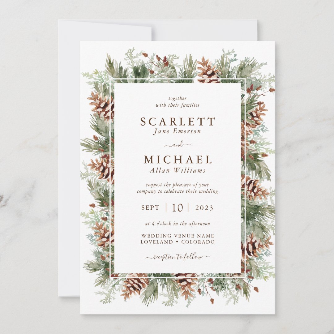 Winter Greenery Holiday Wedding Invitation | Zazzle