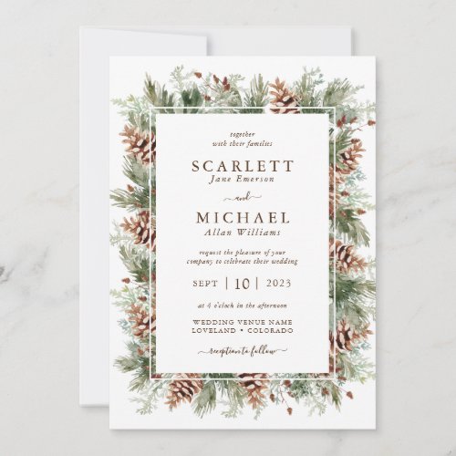 Winter Greenery Holiday Wedding Invitation