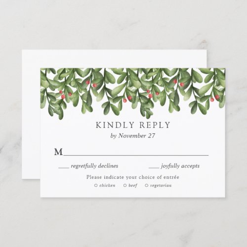 Winter Greenery Holly Wedding invitation RSVP card