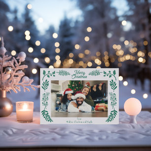 Winter Greenery Illustrations Personalized Holiday Letterpress Photo Cards