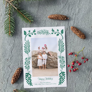 Winter Greenery Illustrations Personalized Holiday Letterpress Photo Cards