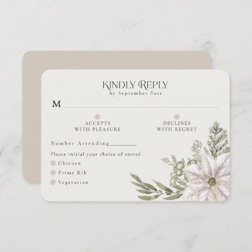 Winter Greenery Ivory Cream RSVP Card Meal Options