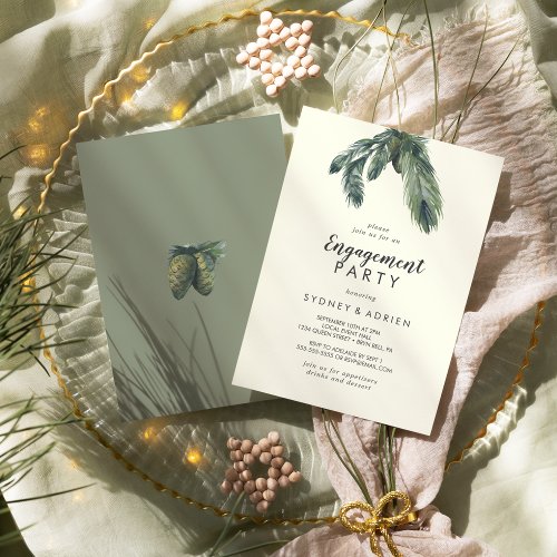 Winter Greenery  Ivory Engagement Party   Invitation