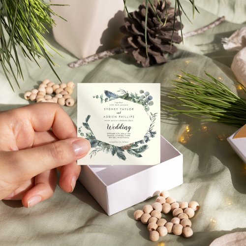 Winter Greenery  Ivory Informal Wedding  Invitation