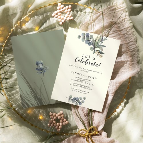 Winter Greenery  Ivory Lets Celebrate Party  Invitation