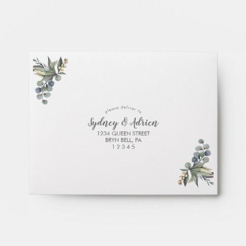 Winter GreeneryIvory Self_Addressed Wedding RSVP  Envelope