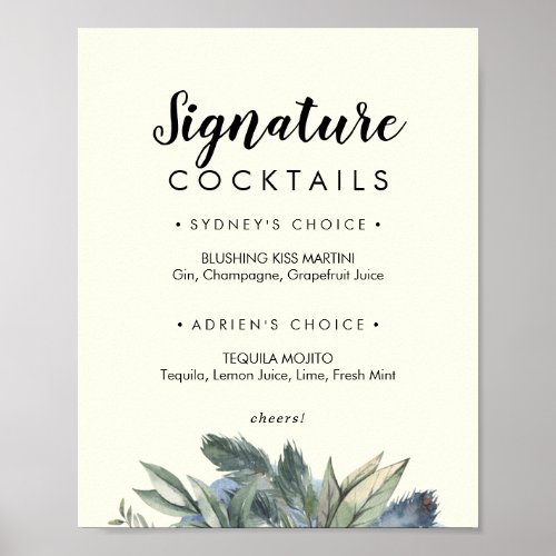 Winter Greenery  Ivory Signature Cocktails Sign
