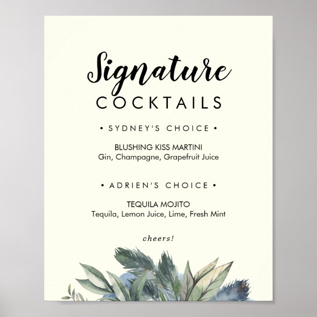 Winter Greenery | Ivory Signature Cocktails Sign (Front)