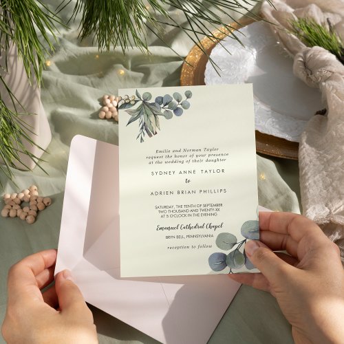 Winter Greenery  Ivory Traditional Wedding  Invitation