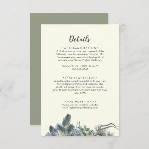 Winter Greenery  Ivory Wedding Details Enclosure Card